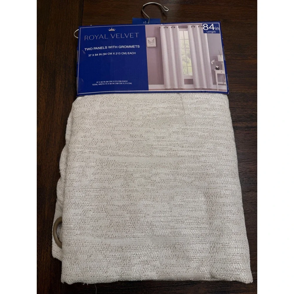 Royal Velvet 2 Pack Grommet Curtain Panels 37x84 Cream Textured Neutral NEW